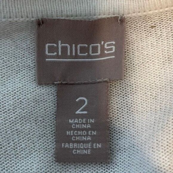 Chico's Ombre Striped Cardigan Sweater Blue Tan Knit Open Front Long Sleeve L - Picture 3 of 6